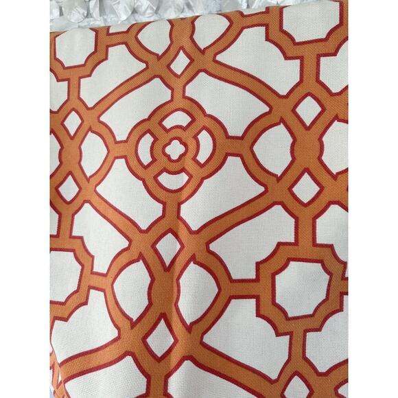 King Duvet Cotton Cream Orange Lattice Chain link MODERN 1 Sham Hand Made - Picture 6 of 9